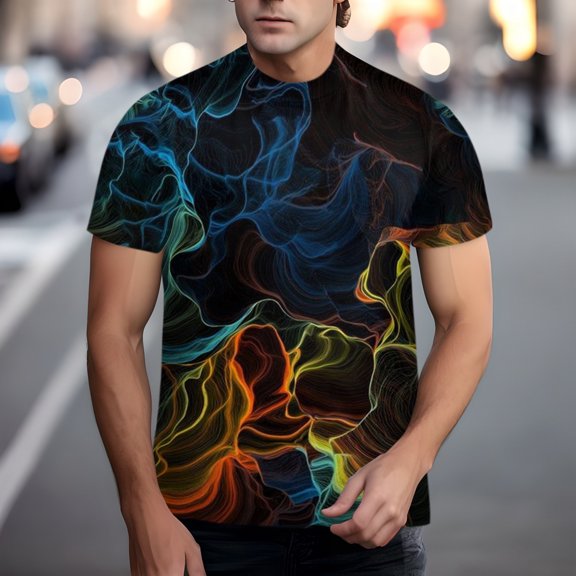 Mens 3D Colorful Graffiti T Shirt Abstract Paint Graphic Short Sleeve Crewneck Tee Artistic Vibrant Summer Top Creative Streetwear Shirt L