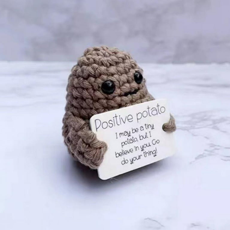 Funny Positive Potato,Cute Wool Knitting Doll with Positive Card