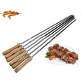 thumbnail image 3 of Kebab BBQ Stainless Steel Skewers with Wooden Handles Flat Reusable Metal Skewer Sticks with Storage Pouch 6Pcs, 3 of 5