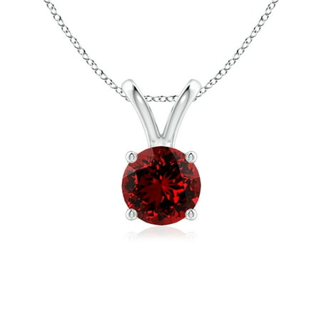 ANGARA Lab Grown 1 Ct V-Bale Round Ruby Solitaire Pendant for Women in 14K White Gold (Size-6mm) | July Birthstone Birthday Anniversary Jewelry Gift for Women | Lab-Grown Ruby Necklace