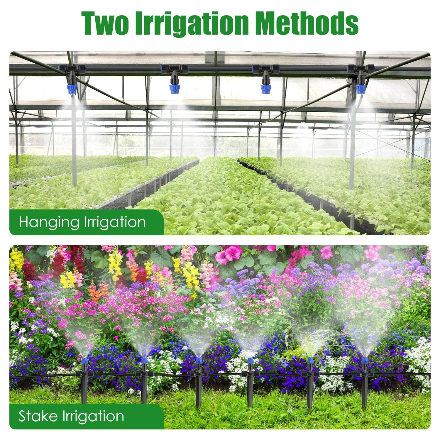 Upgraded 75FT Drip Irrigation System Kit, Adjustable Misting Nozzles Leak-Proof Watering Set for Garden Greenhouse Outdoor Plants
