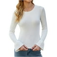 thumbnail image 2 of AOOCHASLIY Sweaters Fall Clothes Women's Winter Solid Color Bottoming Long Sleeve Sweaters Knit Sweaters Round Neck Tops, 2 of 5