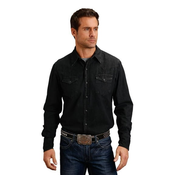 Stetson Western Shirt Mens L/S Denim 2XL Black 11-001-0465-0073 BL