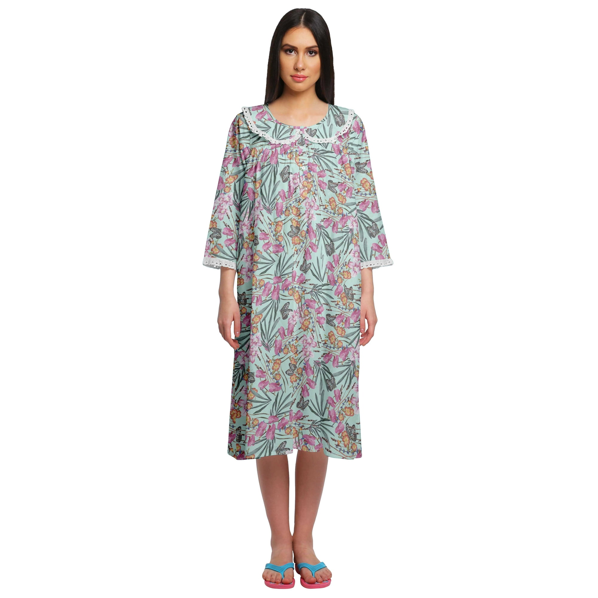 Moomaya Printed WoMen s Round Neck Nursing Sleepwear Cotton Nightdress