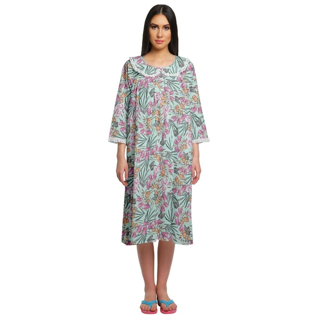 Moomaya Chemise de Nuit en Coton Imprimé pour Femmes