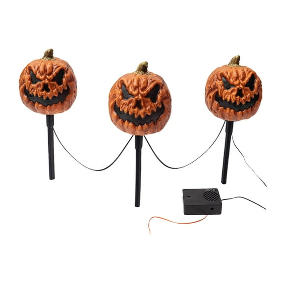3 Piece Halloween Yard Stakes Outdoor Lights Pathway Markers Spooky Glowing Pumpkins for Garden Walkway Decor