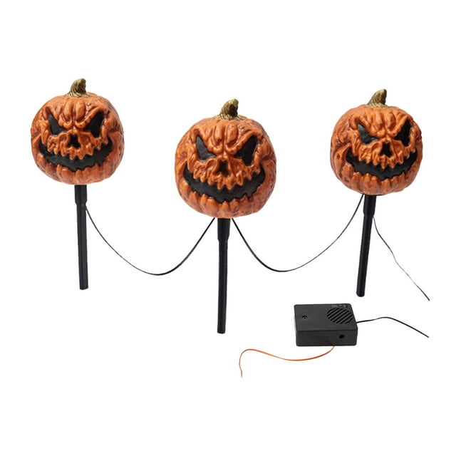 Linterna de luces de calabaza con forma de estaca, luces de intermitentes de color naranja aterradoras, decoración de Halloween para parques,