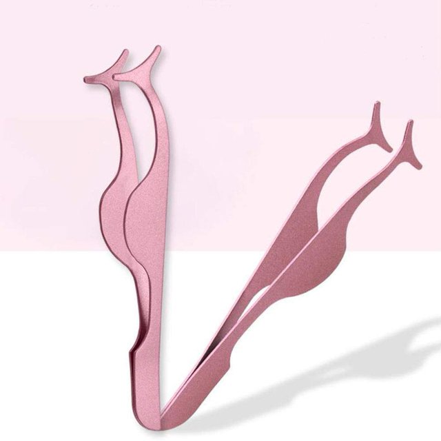 Eyelashes Tweezers Professional Eyelash Extension False Eyelash Applicator Tool Remover Clip Stainless Steel - Champagne Purple