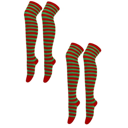 Kcodviy 2Pairs Christmas High Long Stockings Thigh High Stockings For Women Lingerie Over Knee Socks Christmas Stockings For Christmas Party Socks Nylon Stocking Knee High Long S
