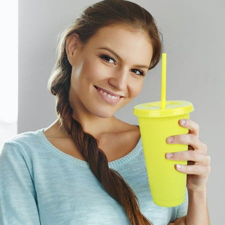 

Water Bottles Creative Water Cup Flash Cup Pp Straw Cup Flash Transparent Straw Cup 710Ml Cold Change Temperature Sensitive Cup