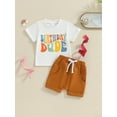 thumbnail image 2 of Bslissey Toddler Boys Birthday Outfits Short Sleeve Letter Print T-shirt + Elastic Shorts Sets Infant Baby Summer Casual 2Pcs Clothes 6M 12M 18M 24M 3T 4T, 2 of 9