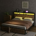 thumbnail image 3 of Sesslife Rattan Queen Size Bed Frame with LED Lights and Charging Station, Farmhouse Metal Platform Bed with Storage Headboard and Cat Cabinet, Strong Slats Support, No Box Spring Needed, Black, 3 of 8