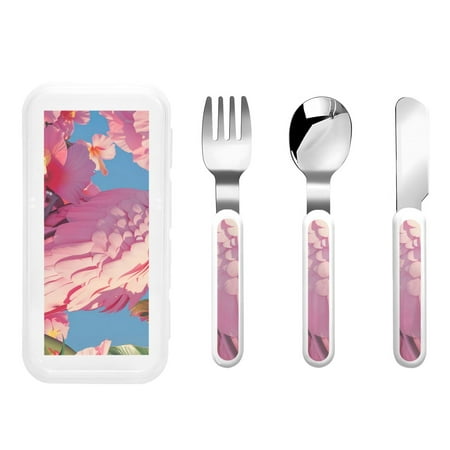 

Easygdp Pink Parrot Tropical Blossoms 3-Piece Flatware Set Kids Silverware Stainless Steel Toddler Kids Utensils Safe for Preschooler Children