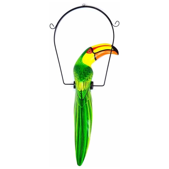 26" Inch Hand Painted Wooden Toucan Hanging Statue Green