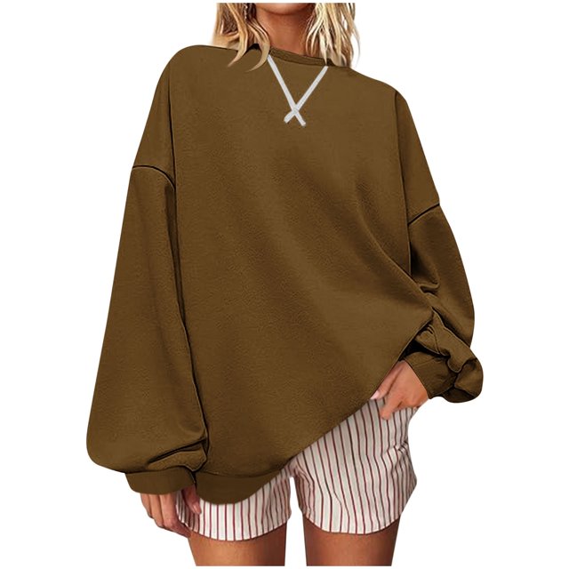 Chemises pour Femmes Col Rond Imprimé Manches Longues Colorblock Chandail Décontracté Ample