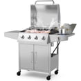 thumbnail image 1 of Barbecue à gaz propane à 4 brûleurs avec brûleur latéral, barbecue extérieur en acier inoxydable, 50 000 BTU, surface de cuisson de 460 po², 2 tables de préparation, thermomètre, armoire de, 1 of 8