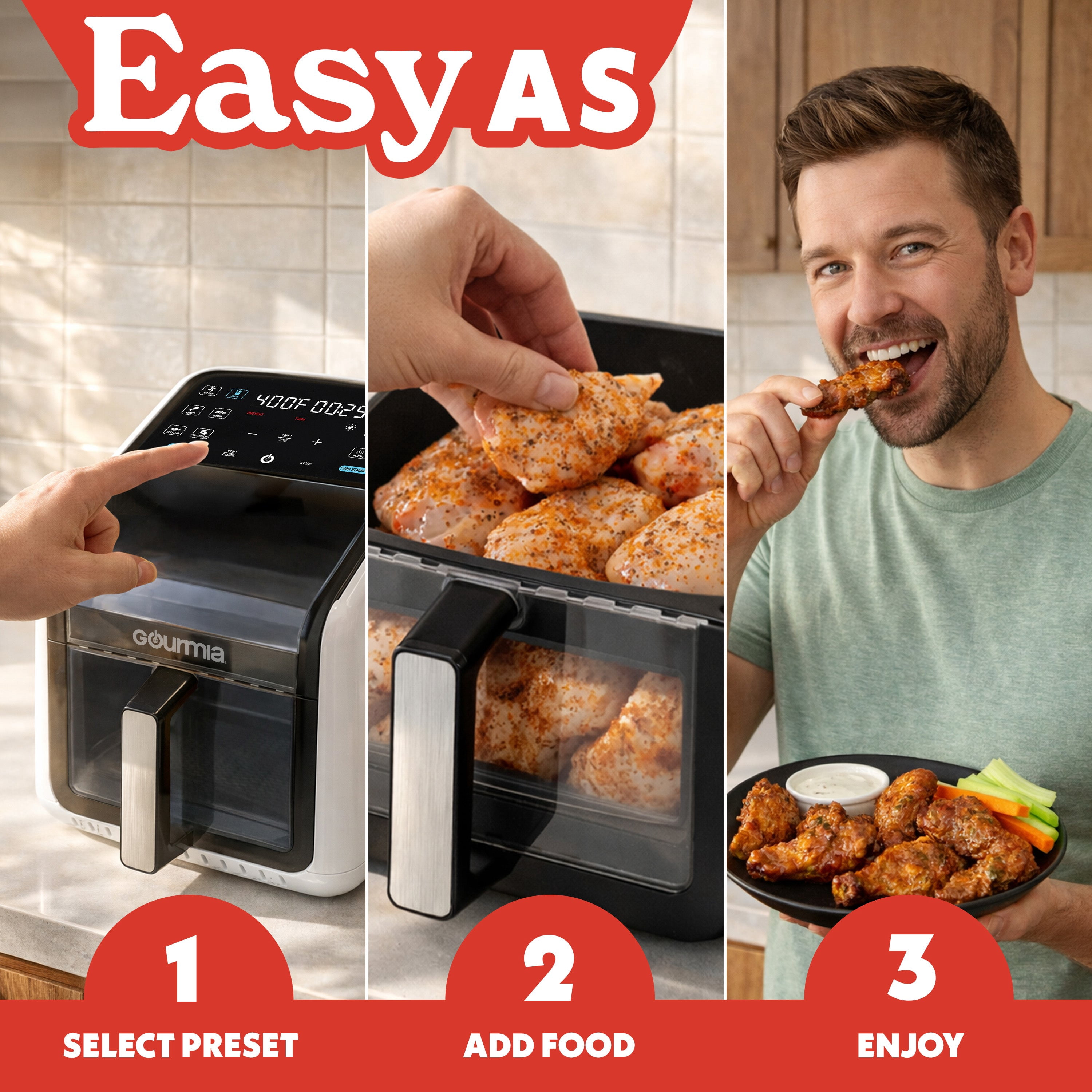 Gourmia Panorama 7-QT Digital Air Fryer with Panoramic View, Holographic Display, & 12 Presets, White