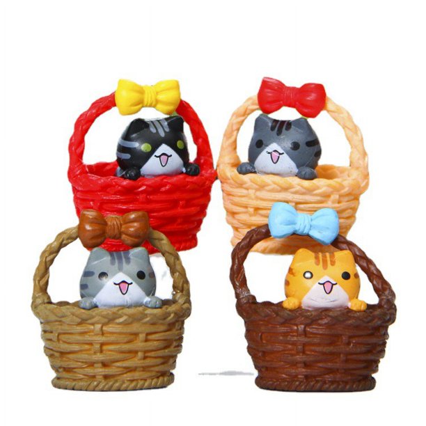 Set de decoración de jardín con 4 bonitos gatos en cestas de PVC