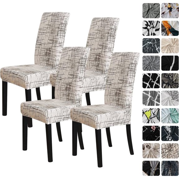 Pattern Stretch Chair Covers for Dining Room Set of 4,Printed Stretchable Dining Chair Slipcover Washable Removable for Kitchen,Hotel,Restaurant,Ceremony Universal Size(4PCS,Linen Stripe)