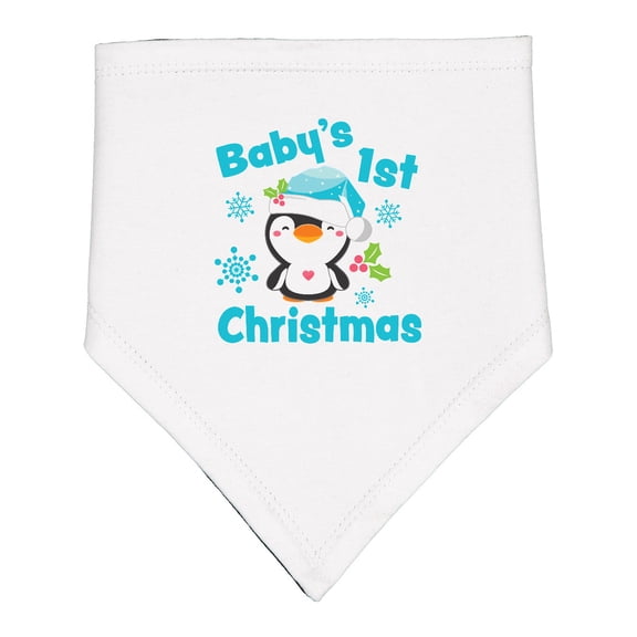 Inktastic Baby's 1st Christmas with Cute Penguin and Snowflakes Baby Bandana Bib