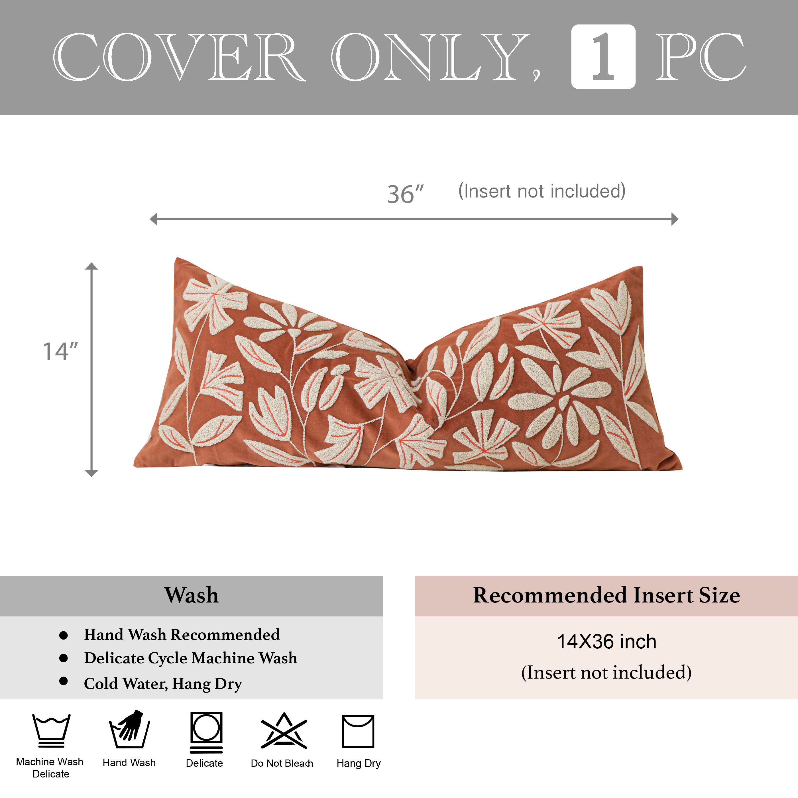 BlissBlush Fall Throw Pillow Cover 14x36 Long Lumbar Throw Pillow for Bed, Rust Brick Red Soft Velvet Accent Farmhouse Body Lumbar Throw Pillowcase for Bedroom Sofa Couch, Home Décor