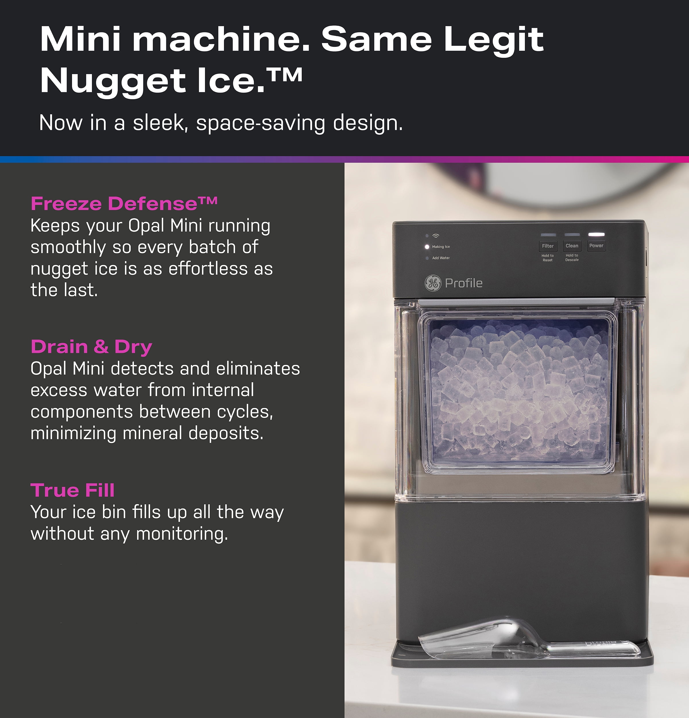 GE Profile Opal Mini Nugget Countertop Ice Maker 36lb with Descaler - Charcoal Gray