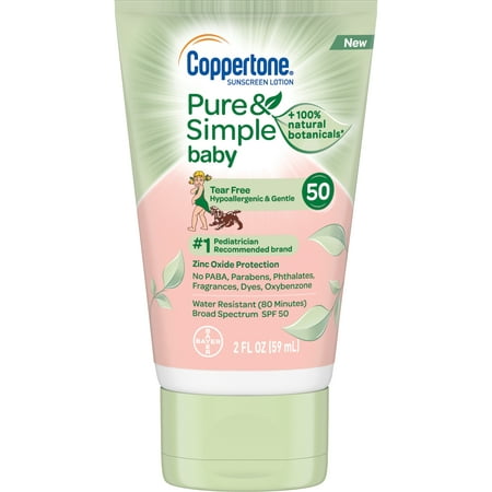 Coppertone Pure & Simple Baby Sunscreen Lotion SPF 50, 2 fl
