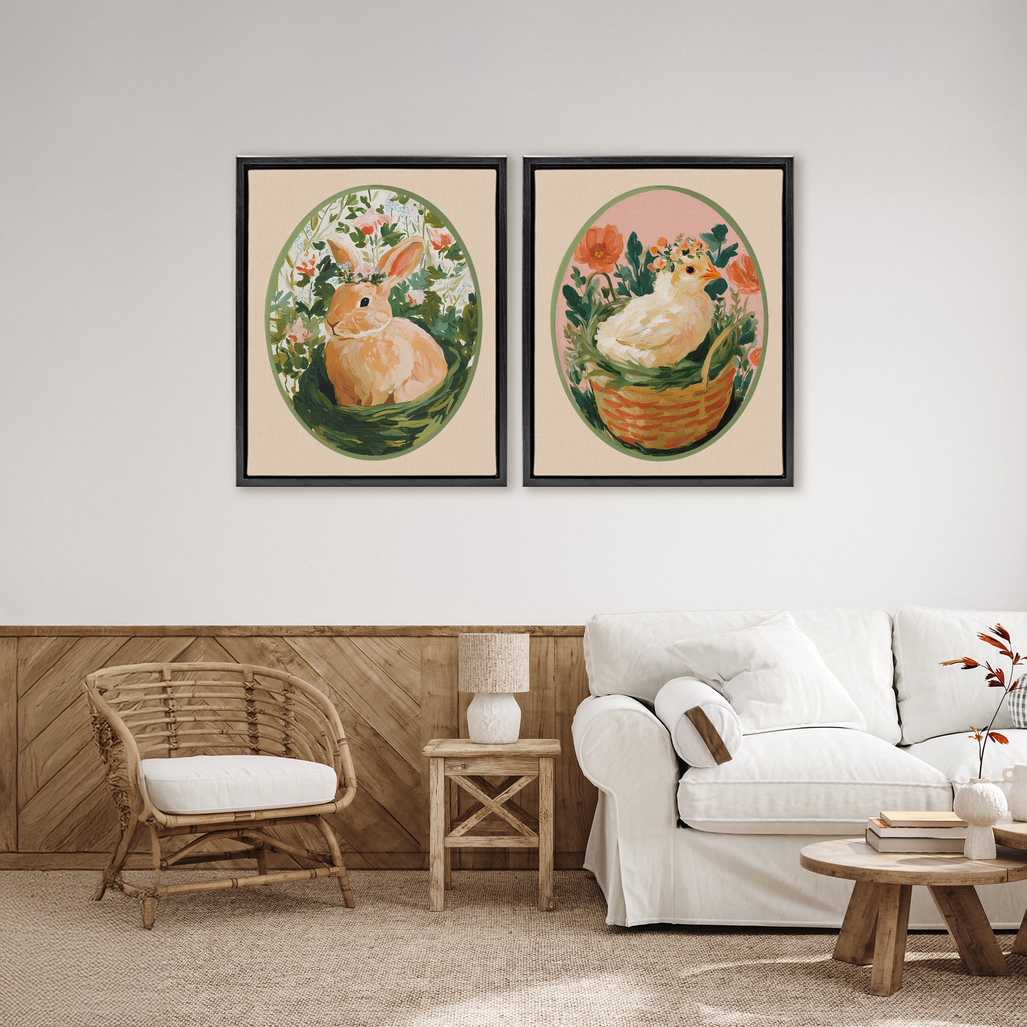 Stupell Industries Bloom Nest Animals 2 Piece Black Framed Floater Canvas Set, design by Yen