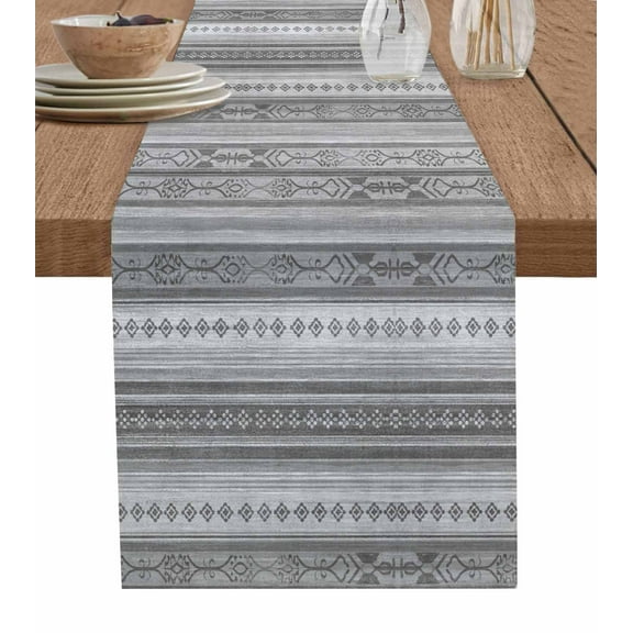 Table Runner 90 Inches Long for Kitchen Dining, Grey Geometric Dresser Scarf Farmhouse, Dining Table Decorations for Wedding/Parties, Modern Abstract Art Vintage Boho 13 x 90 In