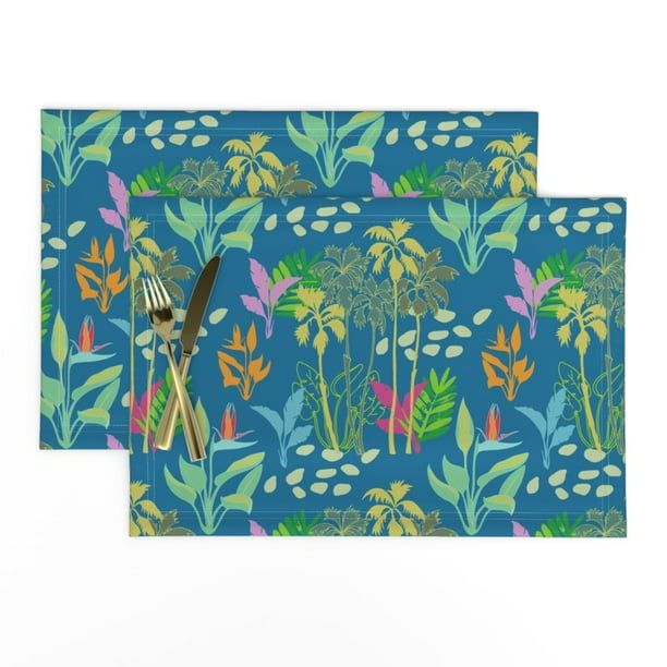 Linen Cotton Canvas Placemats (Set of 2) Palms Bird Paradise Palm