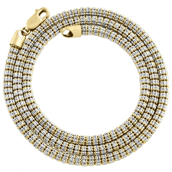 10K Yellow Gold Two Tone 4mm Diamond Cut Ice Chain Bead Necklace 20 Inches