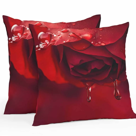 Waterproof Throw Pillow Covers Set of 2, 18x18 Inch Red Rose Decorative Pillowcases Outdoor Pillow Slip Cushion Covers Set for Couch Tent Elegance Fantasy Flowers Romantic