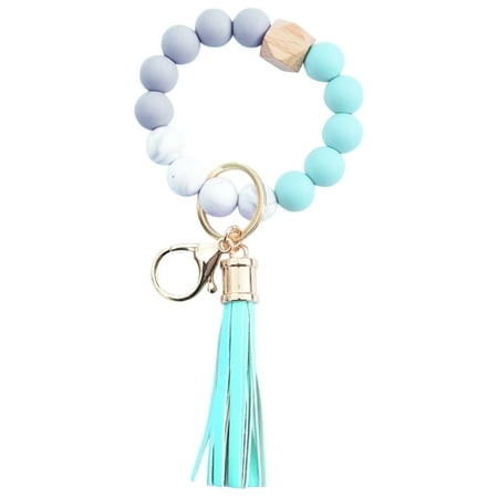 Fashion Keychain Bracelet Wristlet Key Ring Beaded Bangle Tassels Leopard Print Key Chains For Women Bridesmaids Bracelets for Wedding Work Watch Wrist Stainless Steel Bracelet Set Necklace for Women