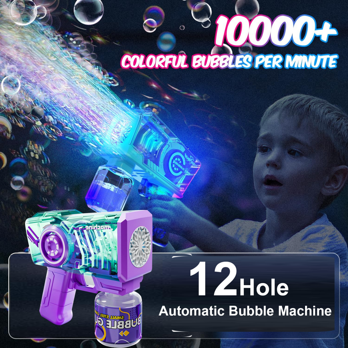 Automatic Bubbles Machine for Kids,  Transparent Mechanical Bubble Maker Blowers with 10000+ Bubbles & Lights for Boys Girls Christmas Birthday Gifts