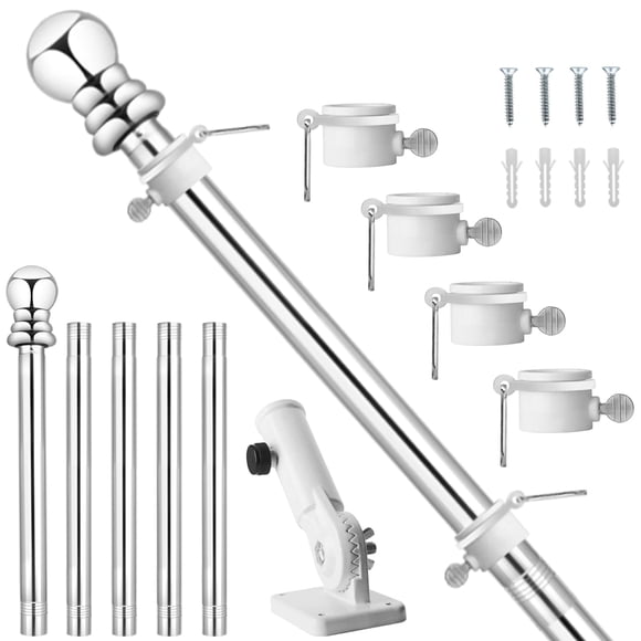 Remiawy 6FT Flag Pole Kit, Heavy Duty Stainless Steel Flagpole with Holder, Outdoor Flag Pole for Truck Porch Garden Yard with 4 F