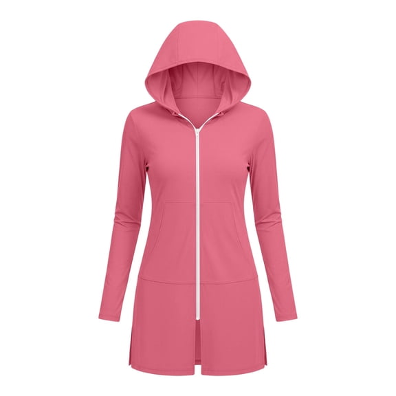 Kaemgyyd Summer Tops for Women UPF 50 Lightweight Zip up Shirts for Hiking Outdoor Jacket Cover up Long Sleeve Side Split Hoodie Clothes