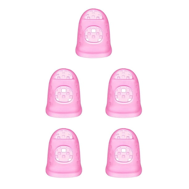 Kearding Silicona para guitarra yemas de los dedos protectores de dedos antideslizante ukelele Fingerstall multicolor ahuecado transparente Rosa XS 5Conjunto