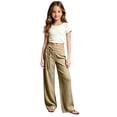 thumbnail image 2 of Yuncity Girls Casual Sweatpants High Waist Drawstring Long Pants Elastic Waistband Comfy School Pants Size Khaki, 2 of 6