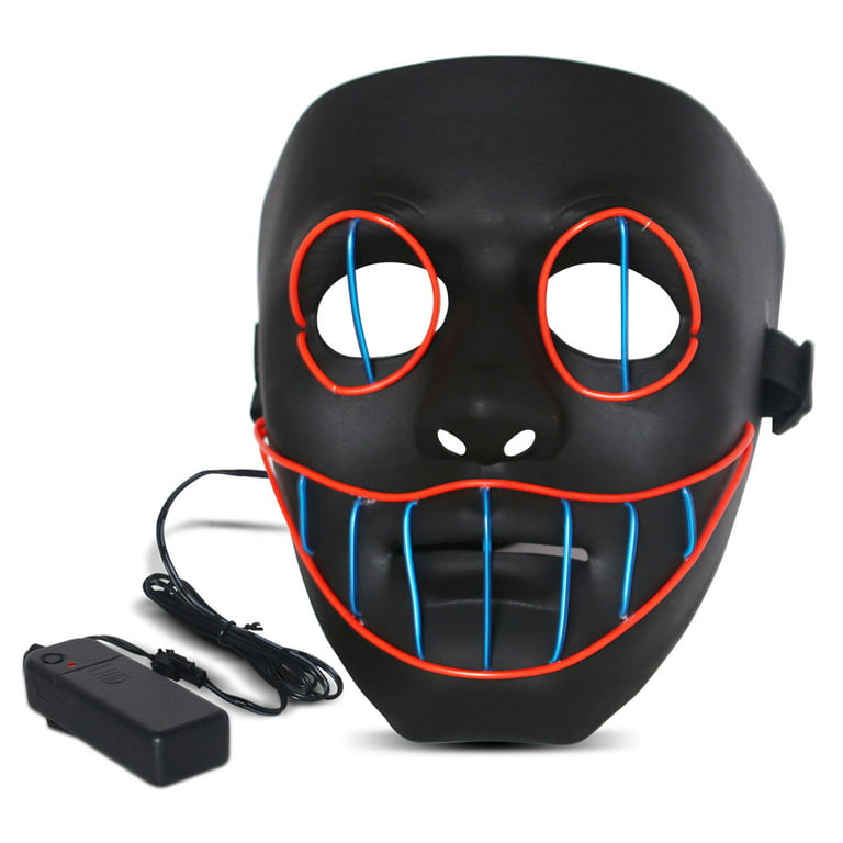 LED Mask Purge Masks with Lighten EL Wires Scary Light Up Cosplay Costume Mask Battery-operated Glowing Creepy Mask Black Blue&Red Wrie - Walmart.com