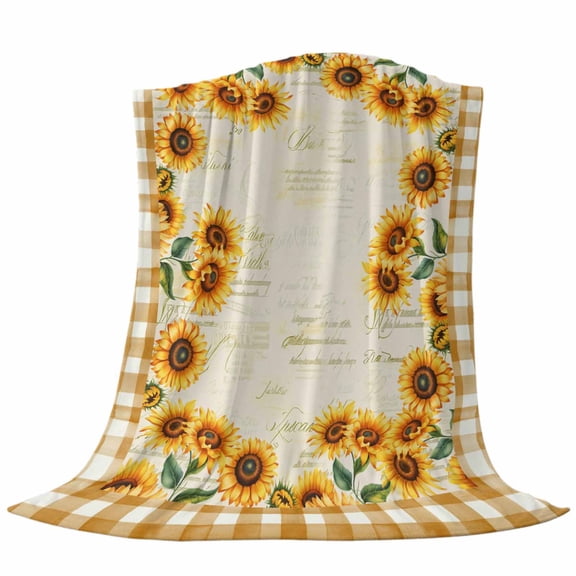 Summer Sunflowers Throw Flannel Blanket Farmhouses Retro Yellow Plaid Super Soft Cozy Bed Blanket, Lightweight Plush Fuzzy Bed Throw for Bedroom Sofa Couch Living Room 30x40In,