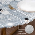 thumbnail image 3 of Blue Christmas Round Tablecloth, Fitted Table Cover with Elastic for 45"-54" Round Tables, Xmas Snowflake Snowman Table Cloth Outdoor Indoor Dinning Party Waterproof Tablecloths, 3 of 7
