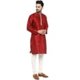 thumbnail image 5 of SKAVIJ Men's Kurta Pajama Set Embroidered Art Silk Party Dress Brown S, 5 of 6