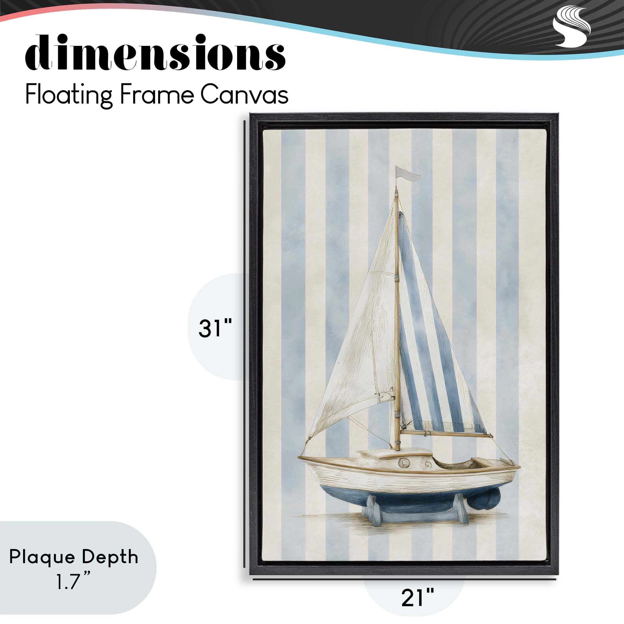 Stupell Industries Seaside Stripes Sailboat Black Framed Floater Canvas Wall Art, design by Petal Prints Design