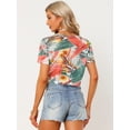 thumbnail image 3 of Top de hojas tropicales Allegra K Tropical Leaves semitransparente manga corta Verde M, 3 of 5