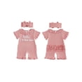thumbnail image 2 of BemeyourBBs Preemie Baby Girl Summer Clothes Baby Girl Newborn Hospital Going Home Outfits Waffled Romper I'm New Here Letter Bow Embroidery Short Sleeve Jumpsuit and Headband Set, 2 of 9