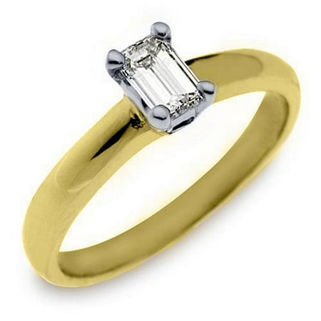 - 14k Yellow Gold .45 Carats Solitaire Emerald Cut Diamond Engagement Ring