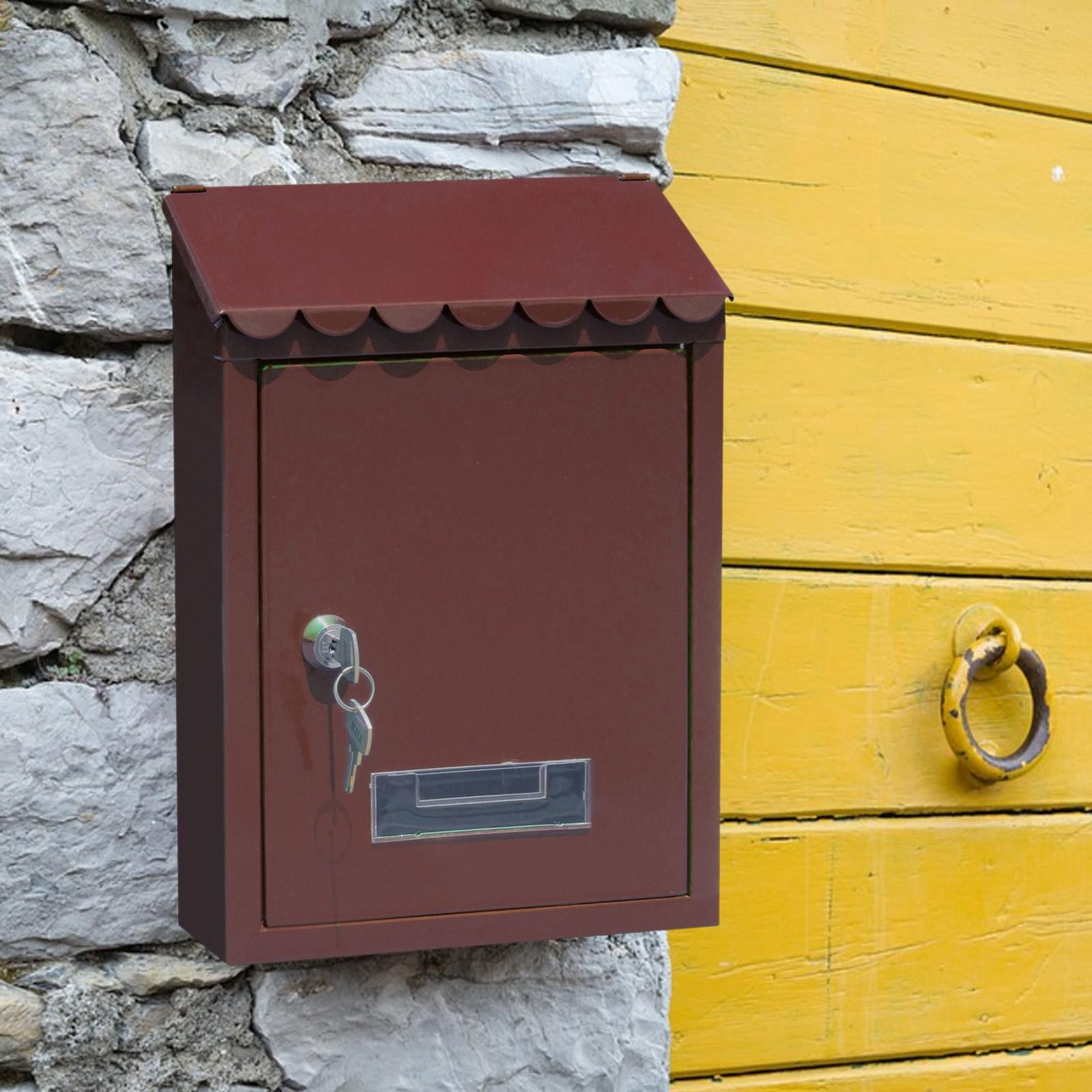 Solid Mailbox Letter Mounted Mail Secure Locking Mail Box with 2 Keys, Install Screws - Brown