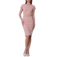 thumbnail image 1 of INSPIRAR CHIC Vestido Lápiz de Longitud a la Rodilla para Mujeres con Mangas Cortas y Cinturón, Vestidos Sheath para Usar en el Trabajo, Color Rosa, 1 of 5