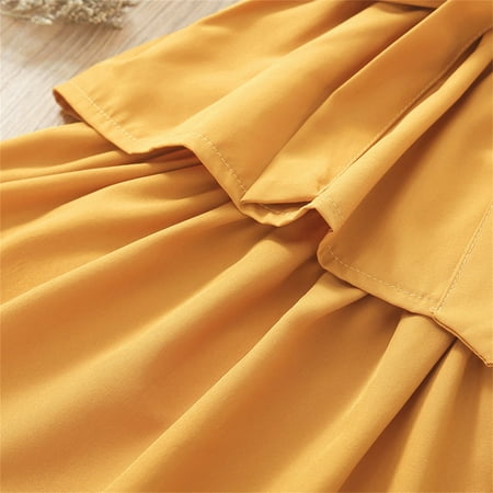 

PEASKJP Semi Formal Dresses for Girls Children Girls Princess Floral Floral Ruffled Hem Flowy Sleeveless Dress Solid Halter Dress for Girls Yellow 5-6 Years