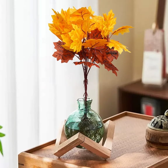 Fall Decor Artificial Maple Leaves - 13.78in Silk Faux Branches for Wedding Centerpieces/Table Decor (Orange Autumn Stems & DIY Bouquet Supplies)